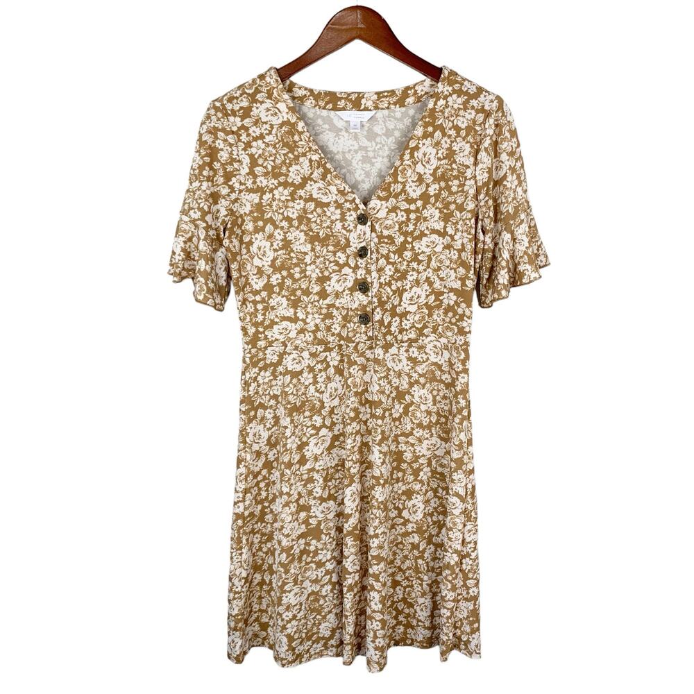LC Lauren Conrad Mustard Floral Button-Front Dress
